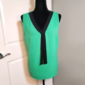 Green Sleeveless Top with Black Tie